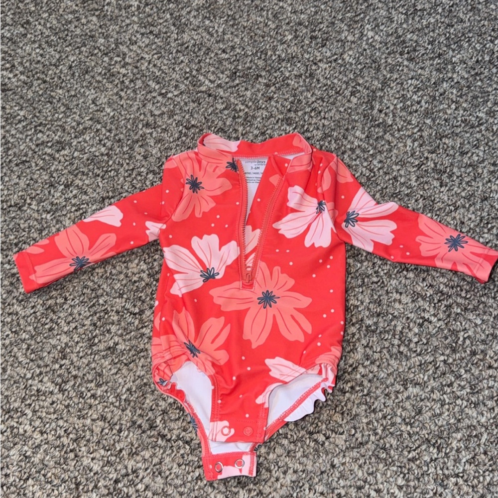 Coral Floral Long-Sleeve Kids One-Piece Swimsuit